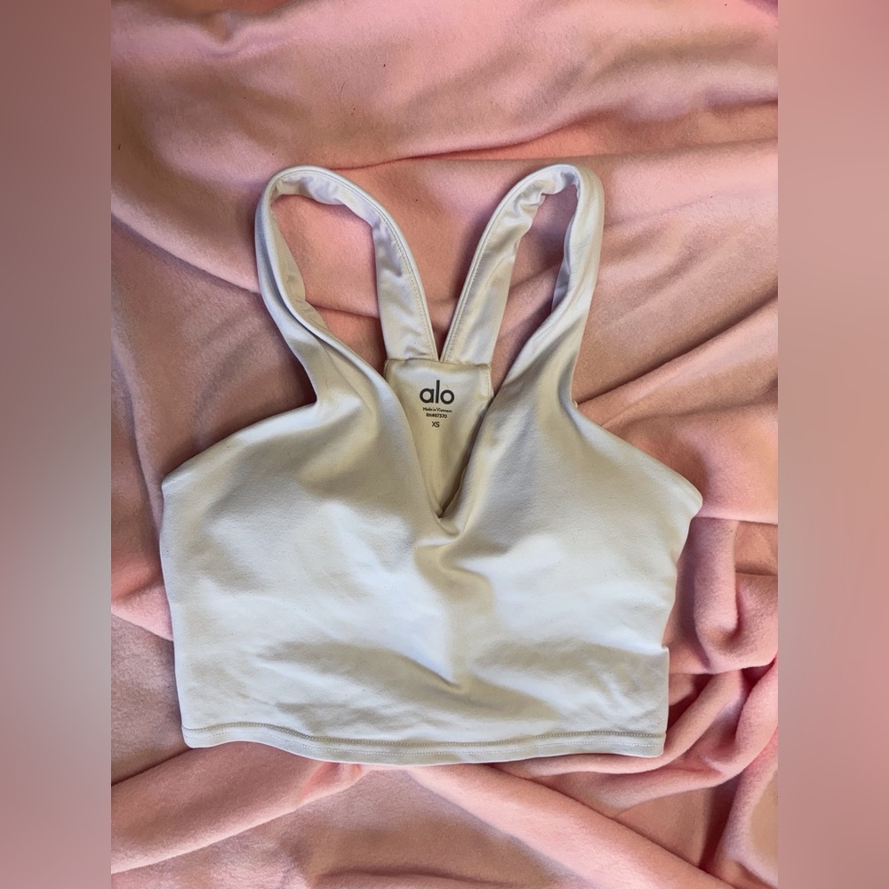 ALO Yoga XS White Real Bra Crop Tank Sports Bra